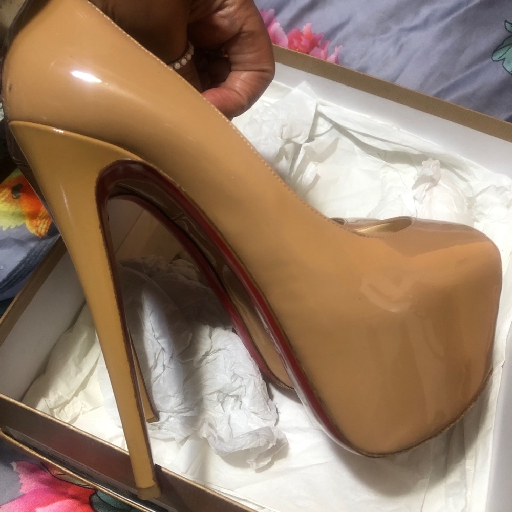 Nude Christian Louboutin patent highness 160 peeptoe pumps 39